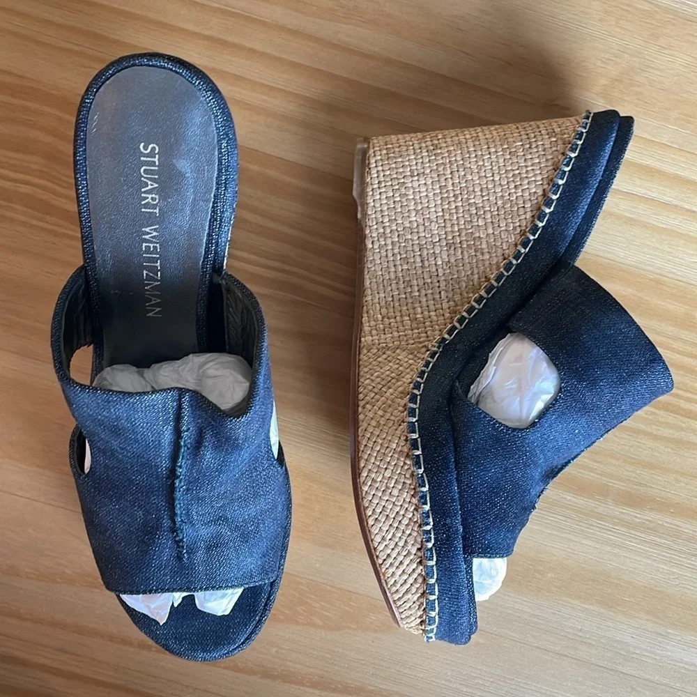 Like‎ New! Stuart Weitzman Espadrille Denim Wedges